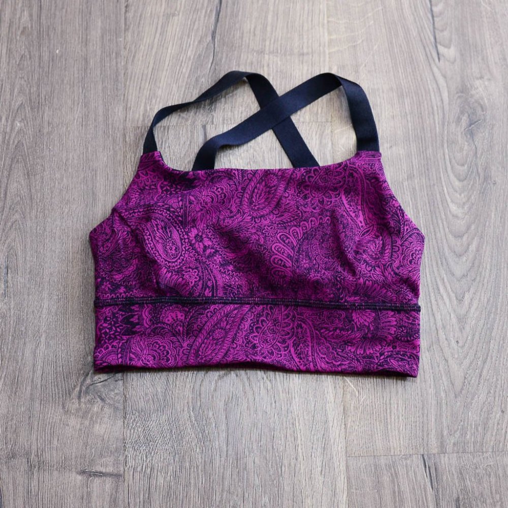 Lululemon Both Ways Bra Mini Antique Paisley deep fuscia black workout size 4